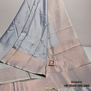 Ice Blue Kanjivaram Silk Saree with Silver-Pink Zari