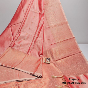 Coral Peach Kanjivaram Silk Saree with Gold Zari