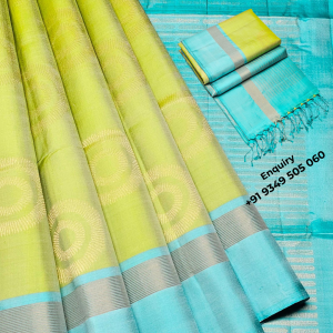 Lime Green & Sky Blue Dual Tone Silk Saree