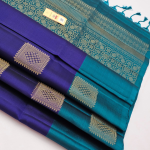 Teal Blue & Royal Purple Soft Kanjivaram Silk Saree