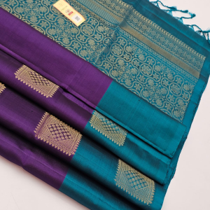 Teal Blue & Grape Purple Kanjivaram Soft Silk Saree