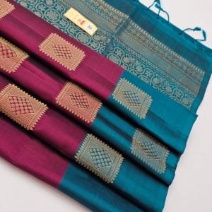 Teal Blue & Wine Pink Soft Silk Saree