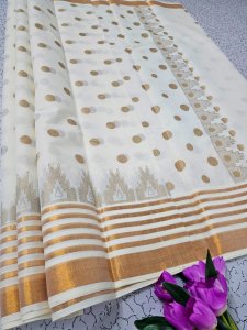 Polka Dot Kasavu Saree with Temple Border