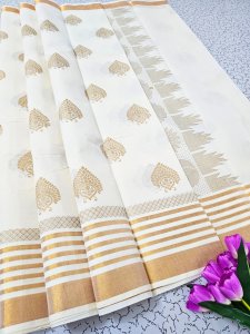Golden Leaf Butta Kasavu Saree