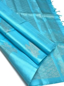 Sky Blue Soft Silk Saree with Silver Zari