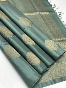 Pista Green Soft Silk Saree with Gold Zari Buttas