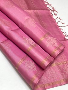 Baby Pink Soft Silk Saree with Silver Zari