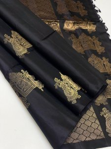 Elegant Black & Cream Ikat-Inspired Saree
