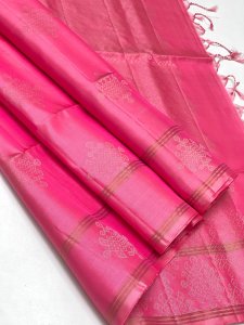Blush Pink Soft Silk Saree with Subtle Geometric Zari Patterns