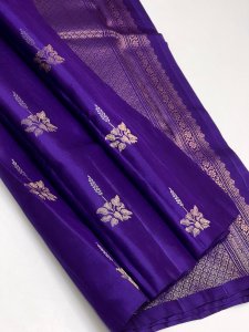 Royal Violet Kanjivaram Silk Saree with Golden Floral Zari Work
