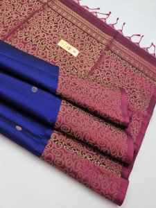 Rani Pink & Navy Blue Contrast with Zari Weaving