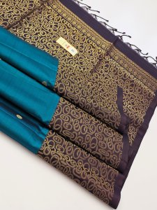 Dark Purple & Teal Blue Contrast with Zari Weaving