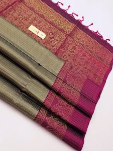 Olive Gold with Plum Border and Rich Zari Brocade