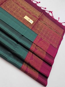 Bottle Green & Magenta Contrast with Zari Border Finish