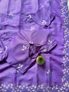 Royal Purple Organza Saree with Silver Floral Embroidery & Matching Blouse