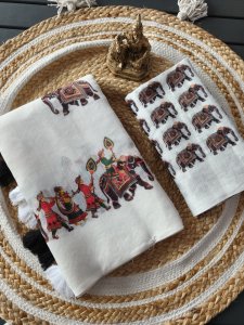 Heavy Linen Blooming Saree – Elephant Digital Print