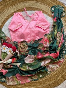 Soft Chinnon Saree with Digital Print & Handwork